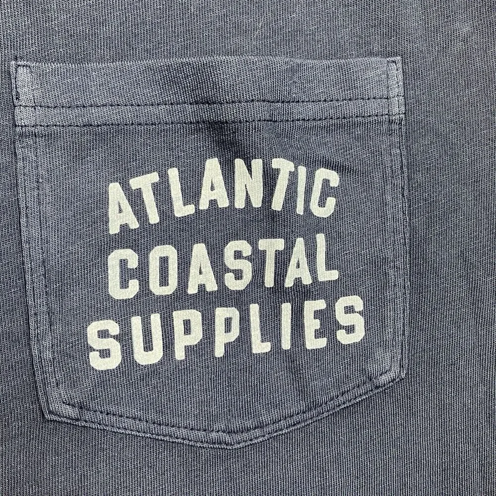 J.Crew T Shirt Mens L Blue Atlantic Coastal Supplies Graphic Pocket Logo